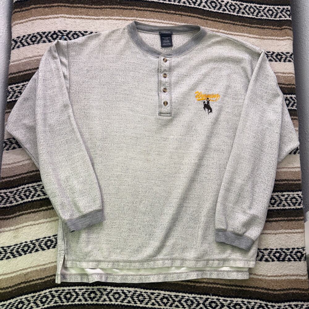 Men's Vintage 90's Wyoming Cowboys Pokes Gray Henley Pullover Sweatshirt Sz XL